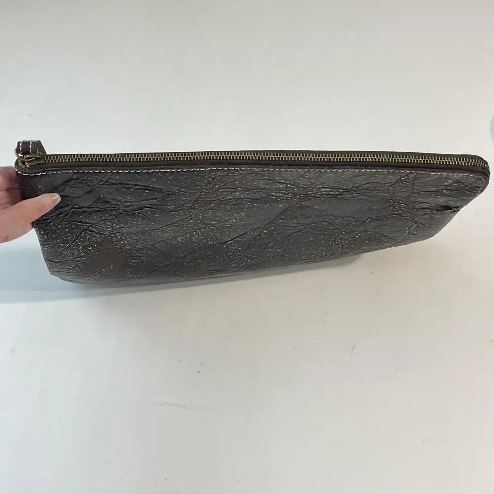 Patricia Nash Clutch Wristlet Bag Womens Large Brown Leather Abstract Print Boho
